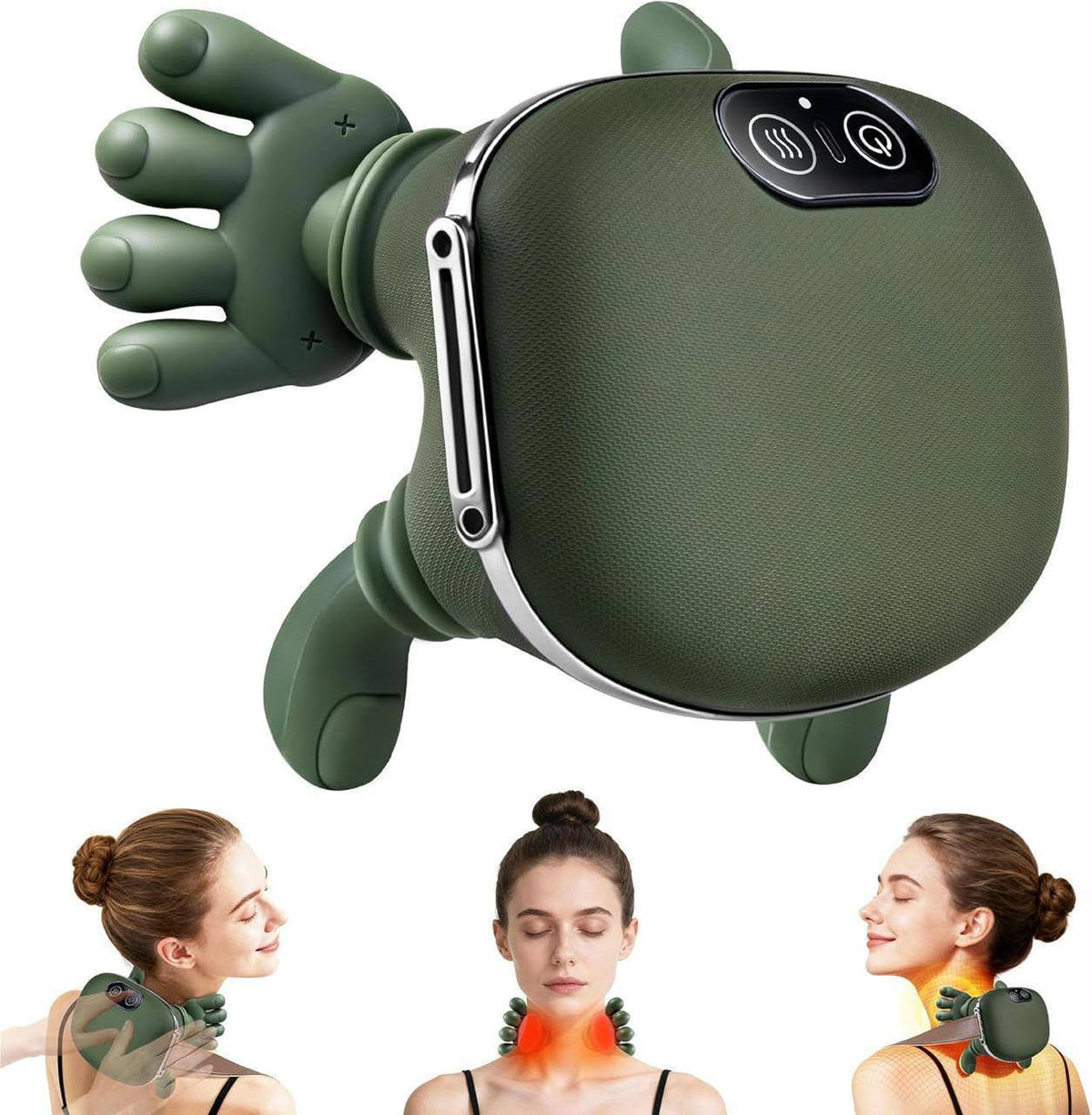 Rechargeable Neck and Shoulder Massager with Heat, Handheld Electric Neck Massager with Vibration, Portable Shoulder and Back Massager, Ergonomic Self-Massage Device for Neck, Shoulders and Back