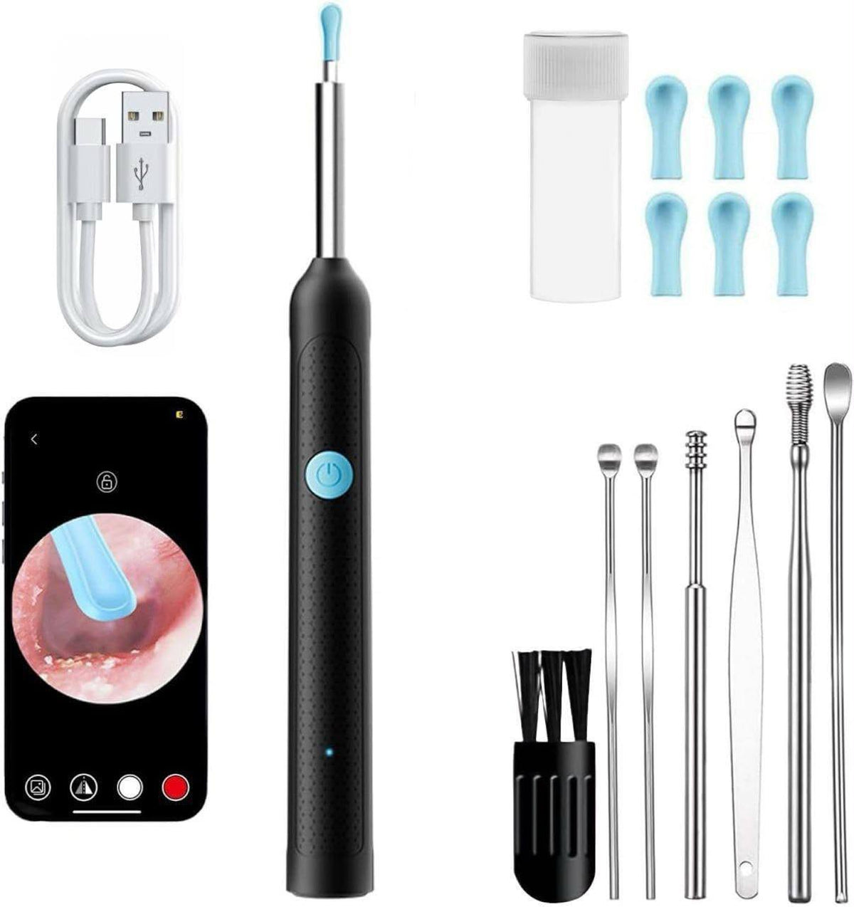 Smart Visual Earwax Cleaner with 1080P WiFi Camera and LED Light, 360° Visual Ear Cleaning Tool with Rechargeable Portable Design, Ear Camera Otoscope with LED Illumination, Premium Quality, White Box Packaging