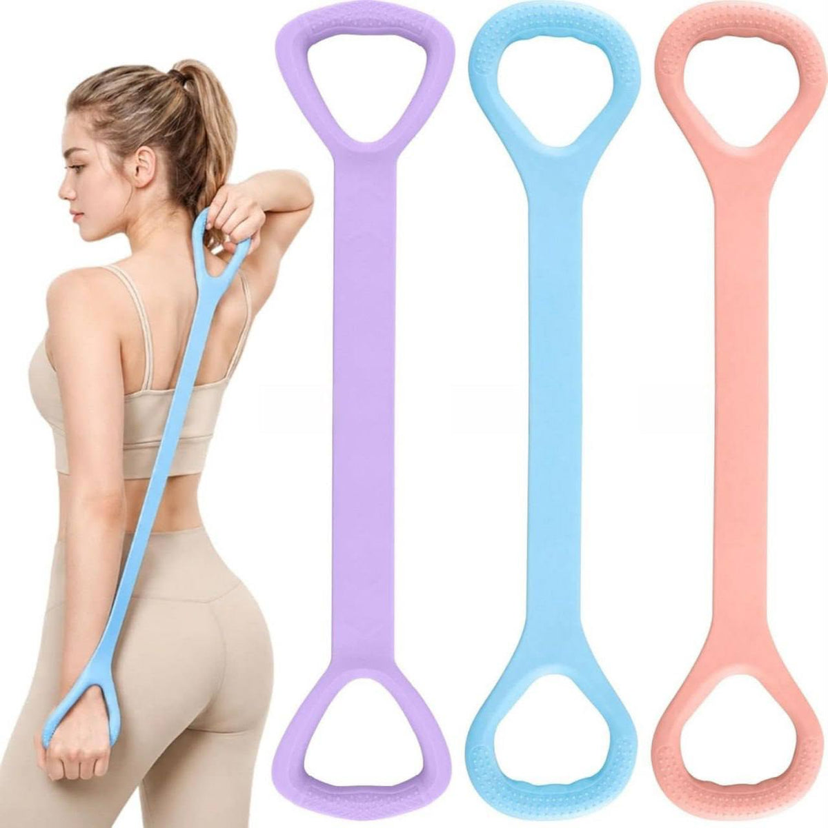 Figure 8 Resistance Bands with Handles, Silicone Elastic Exercise Band for Arms, Back and Shoulder Workouts, Resistance Levels, Non-Slip Grip Fitness Rope for Yoga, Pilates, Stretching and Home Gym Training