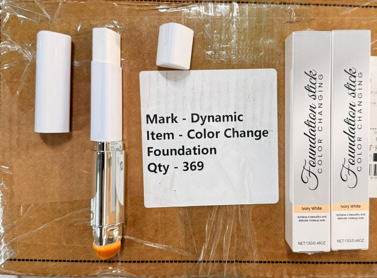 2-in-1 Color Changing Foundation Stick with Built-in Brush, Ivory White Korean Makeup Foundation Stick, Dual-Ended Complexion Stick with Detachable Brush, Medium to Full Coverage, Natural Dewy Finish Base Makeup