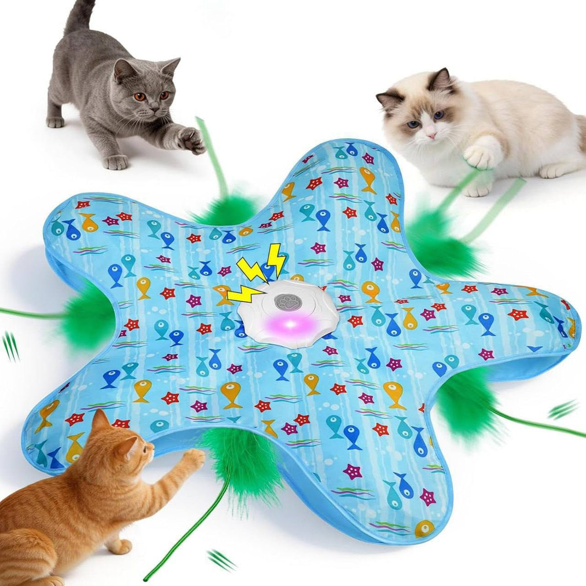 Automatic Hide and Seek Cat Toy with Moving Concealed Feathers, Rechargeable Interactive Cat Toy with Birdcall, 3 Speeds, Touch Activation, Auto Sleep/Wake Mode, Indoor Exercise Toy for Cats and Kittens