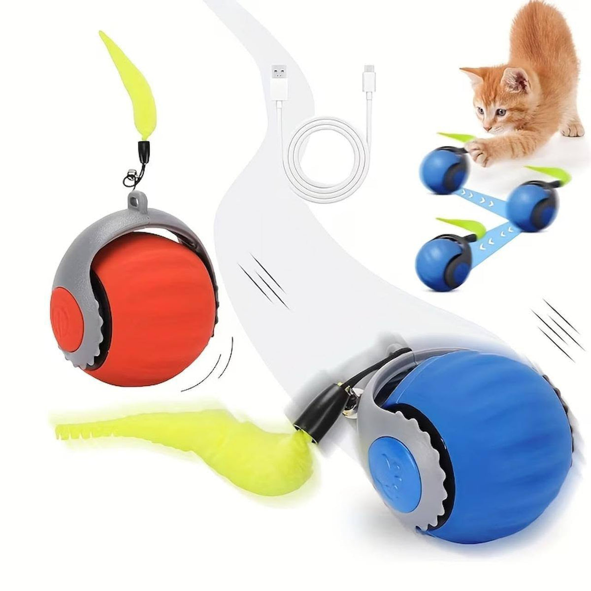 Automatic Interactive Cat Teasing Ball, Rechargeable 360° Rotating Smart Cat Toy with Tail, Self-Moving Electric Rolling Ball, Touch-Activated Motion Pet Toy for Indoor Cats and Kittens