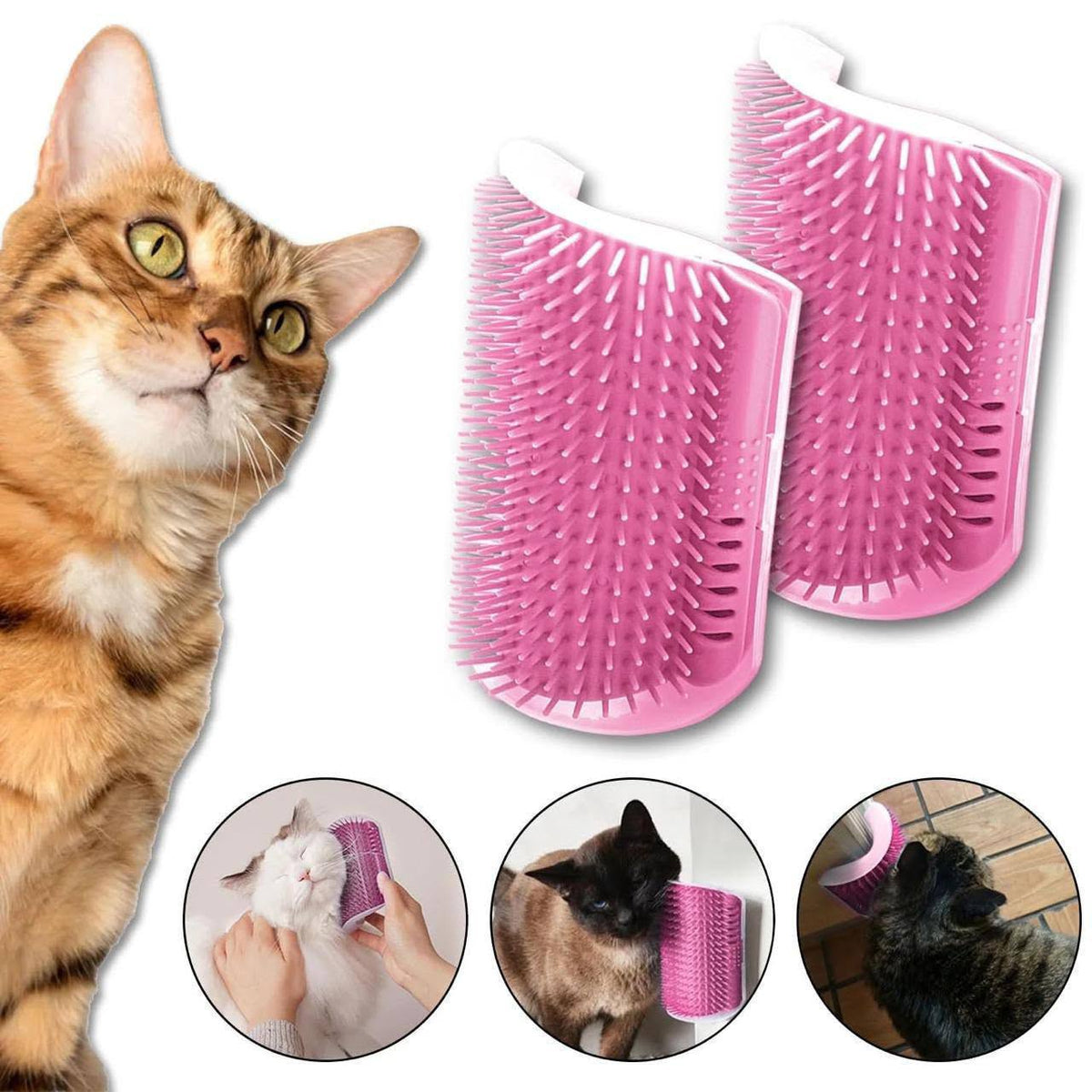 Cat Self Groomer Wall Corner Brush, Soft Silicone Massage Comb for Cats and Kittens, Wall-Mounted Corner Grooming Brush for Pet Hair Removal, Shedding Control, Face Rubbing and Gentle Massage