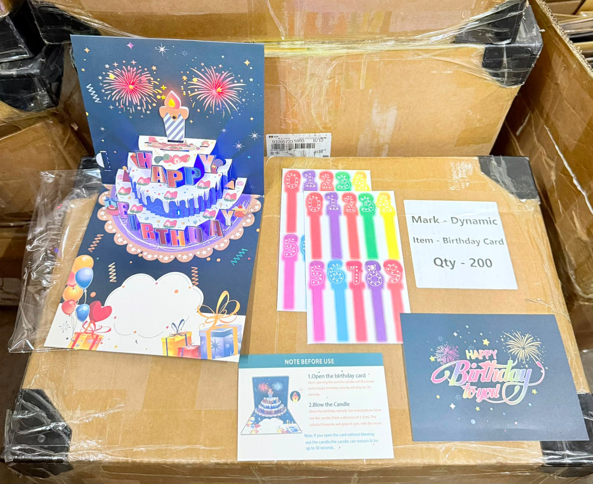 3D Pop-Up Musical Birthday Greeting Card with LED Lights, Blowable Candle and Fireworks Sound, Interactive Birthday Cake Card with Music, Customizable Name Birthday Wishes Card, Unique Birthday Gift