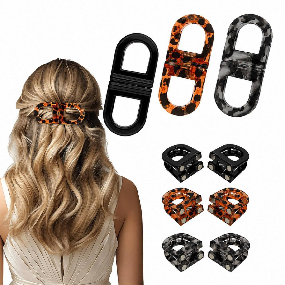 Magnetic Hair Claw Clips for Women, 2 Pcs 2-in-1 Magnetic Hair Styling Clips, Strong Hold Non-Slip Detachable Hair Clutcher, Lightweight Aesthetic Korean Hair Accessories, Colorful Decorative Hair Clips