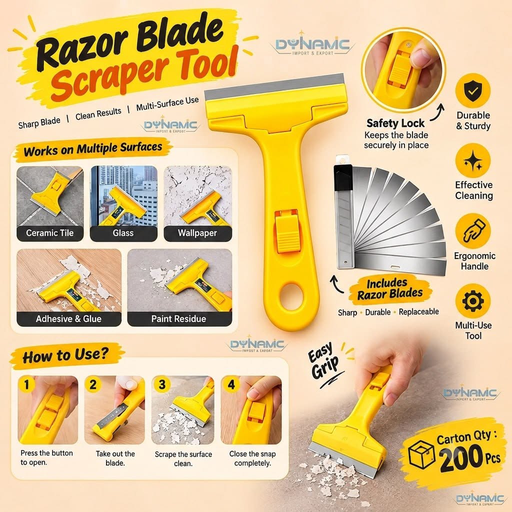 Portable Razor Blade Scraper Tool with 10 Blades, Heavy-Duty Multi-Purpose Cleaning Scraper with Ergonomic Handle, Glass Window Paint Remover, Oven, Floor, Tile and Automotive Surface Cleaning Tool